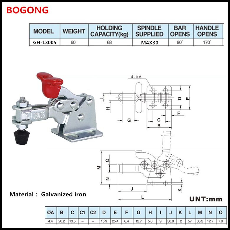 BOGONG  GH-13005 Tool Toggle Clamp Quick Release Vertical Toggle Clamp CH HS 13005 hold down clamp