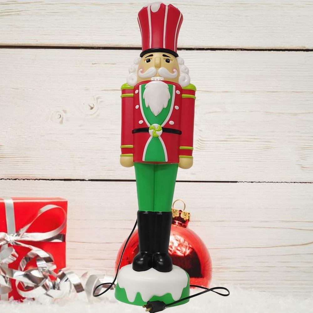 Blow Mold Christmas Decorations Plastic PP Nutcracker Soldier Ornaments Christmas Outdoor Interior Decoration with Lights