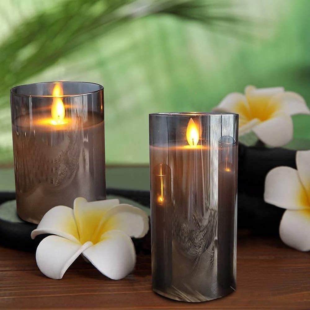 Flameless Led Candles Flickering  Battery Operated with Timer Remote Glass Effect for Festival Wedding Home Party Decor