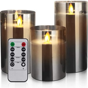 Flameless Led Candles Flickering  Battery Operated with Timer Remote Glass Effect for Festival Wedding Home Party Decor