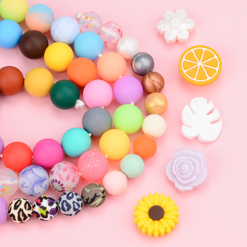 Wholesale Loose No-toxic Food Grade Custom Silicone Beads Diy Keychain Pacifier BPA Free Silicone Round Beads for Baby Teething