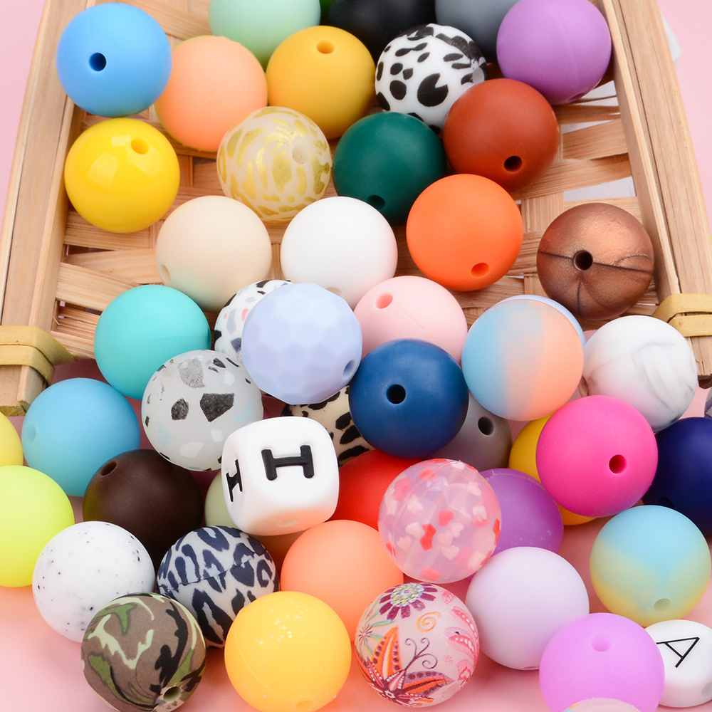 Wholesale Loose No-toxic Food Grade Custom Silicone Beads Diy Keychain Pacifier BPA Free Silicone Round Beads for Baby Teething