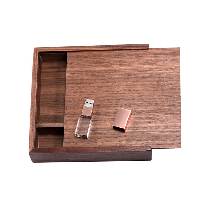 Rose Gold Kristall Cristal Transparent Usb 3.0 Flash Stick 32G 64Gb 128Gb Customized Logo Usb Flash Drives With Wooden Box