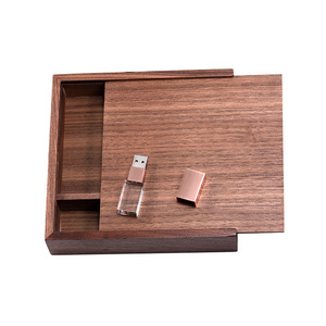 Rose Gold Kristall Cristal Transparent Usb 3.0 Flash Stick 32G 64Gb 128Gb Customized Logo Usb Flash Drives With Wooden Box