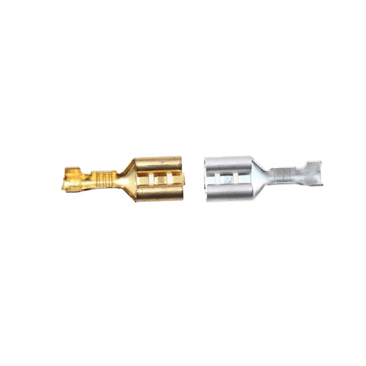 Non Insulated Flag Spade 6.3 Terminal Naked Crimp Faston Copper Brass Type of Electrical Disconnect Female OEM ODM Punching Lug