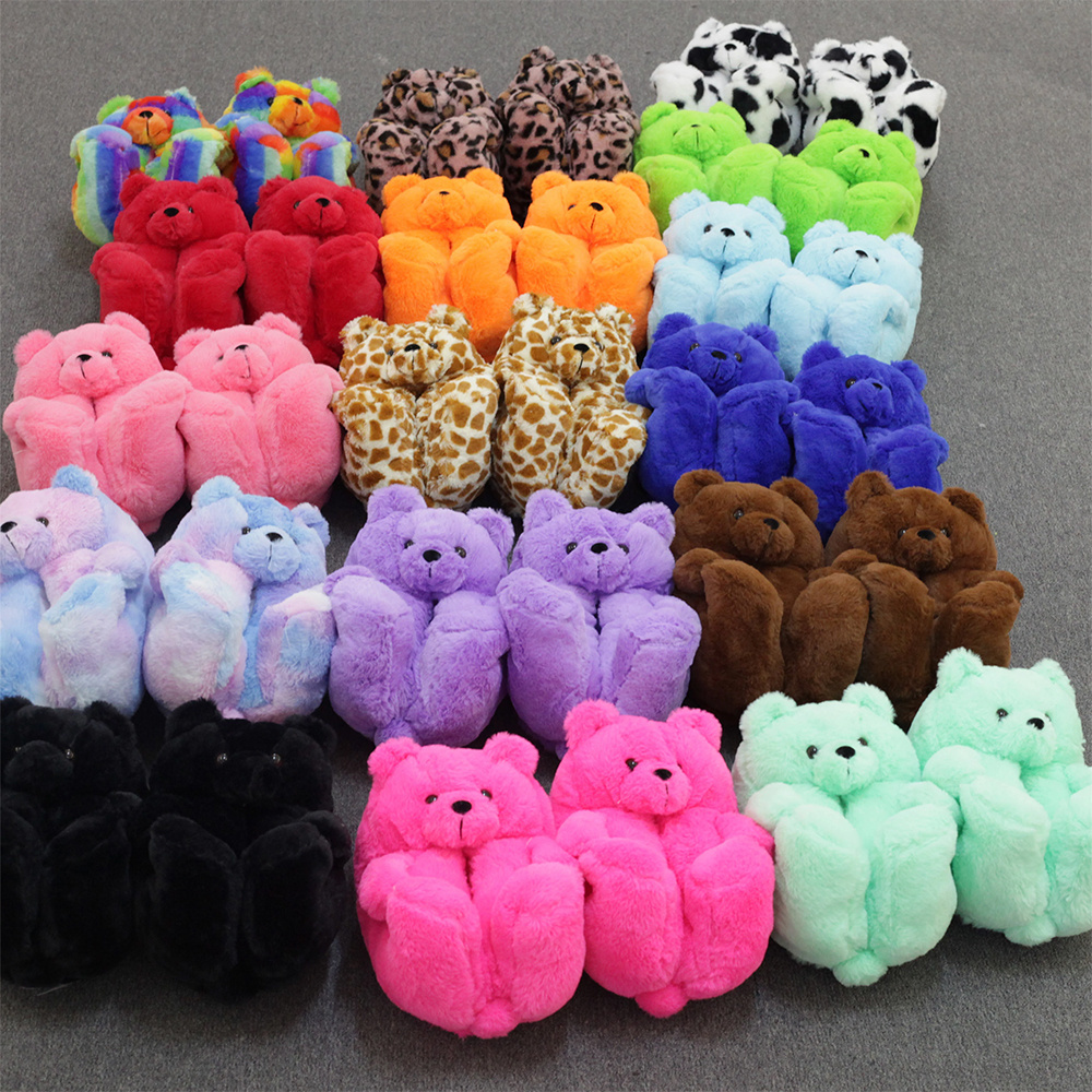 Wholesale Kids adult Teddy Bear Slippers for women girls Plush New Style Slippers Women Girls House Teddy Bear Slippers