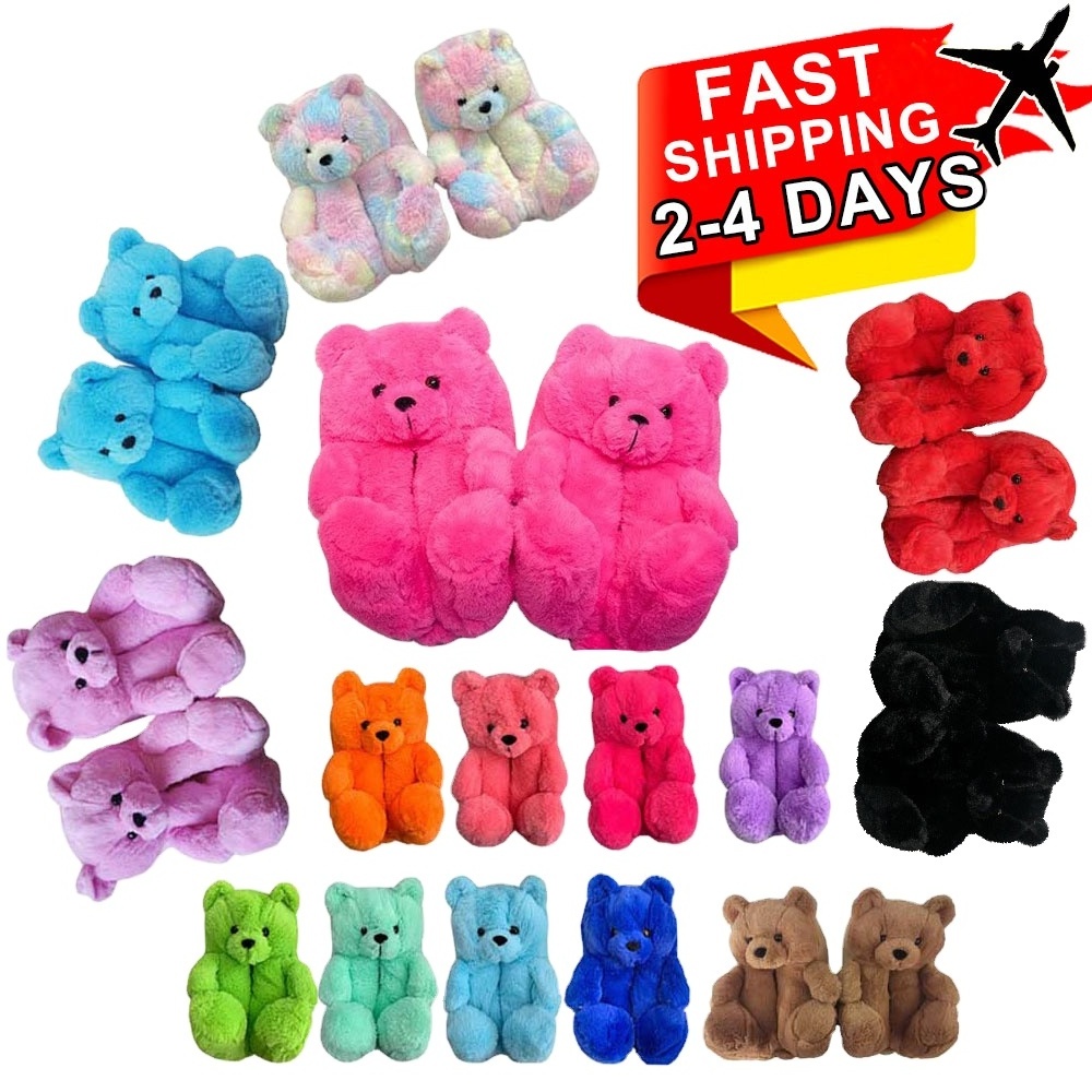 Wholesale Kids adult Teddy Bear Slippers for women girls Plush New Style Slippers Women Girls House Teddy Bear Slippers