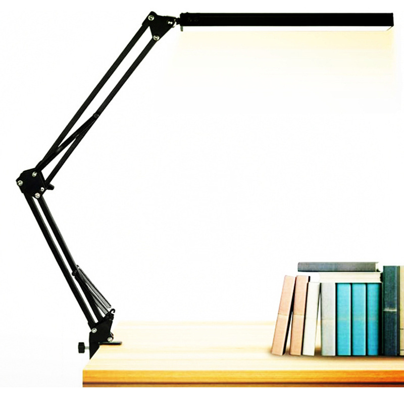 LED Desk Lamp with Clamp Desk Light Metal Swing Arm Desk Lamp Eye-Care Dimmable USB Table Lamp for Study, Office, Working