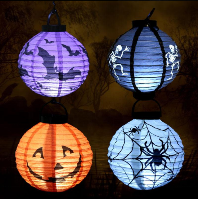 20CM Halloween Party Decoration Lanterns skeleton Bat Spider Pumpkin LED Light Portable Hanging Paper Lantern Lamp