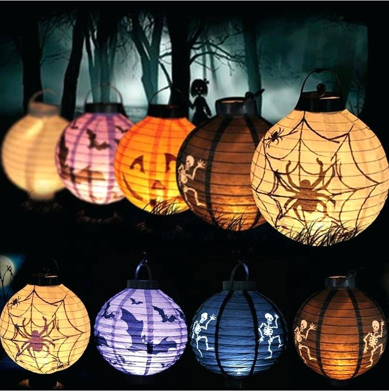 20CM Halloween Party Decoration Lanterns skeleton Bat Spider Pumpkin LED Light Portable Hanging Paper Lantern Lamp