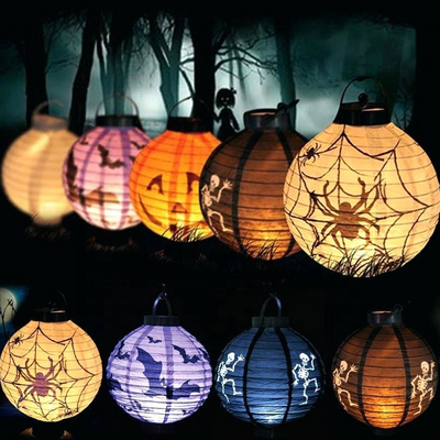 20CM Halloween Party Decoration Lanterns skeleton Bat Spider Pumpkin LED Light Portable Hanging Paper Lantern Lamp