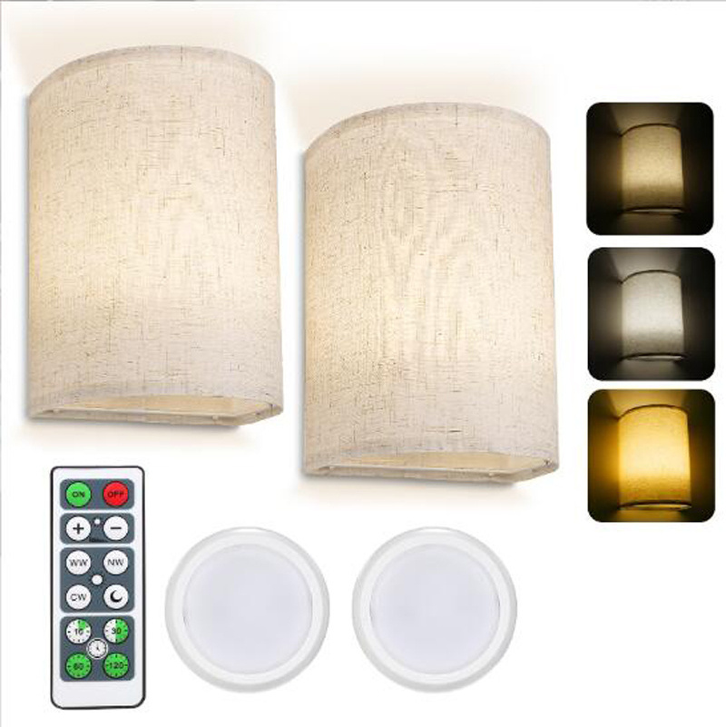 Battery Rechargeable Colours Changeable Dimmable Wall Lights Fixtures with Remote Control Fabric Height Wall Lamp Sconces