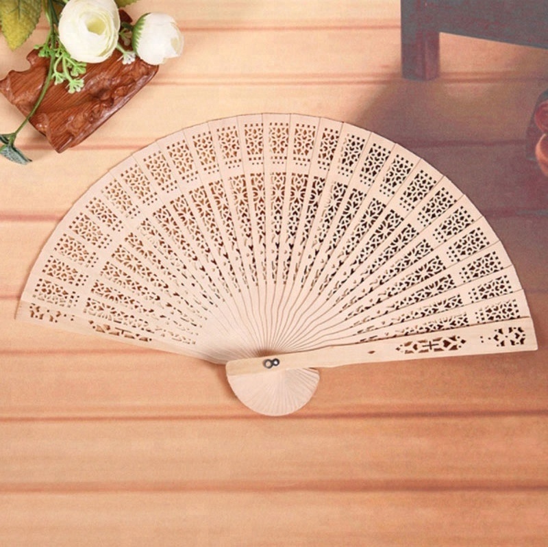 Gold Color Wooden Fan Wedding/Personalized Folding Hand Fan With Gift Organza Bag