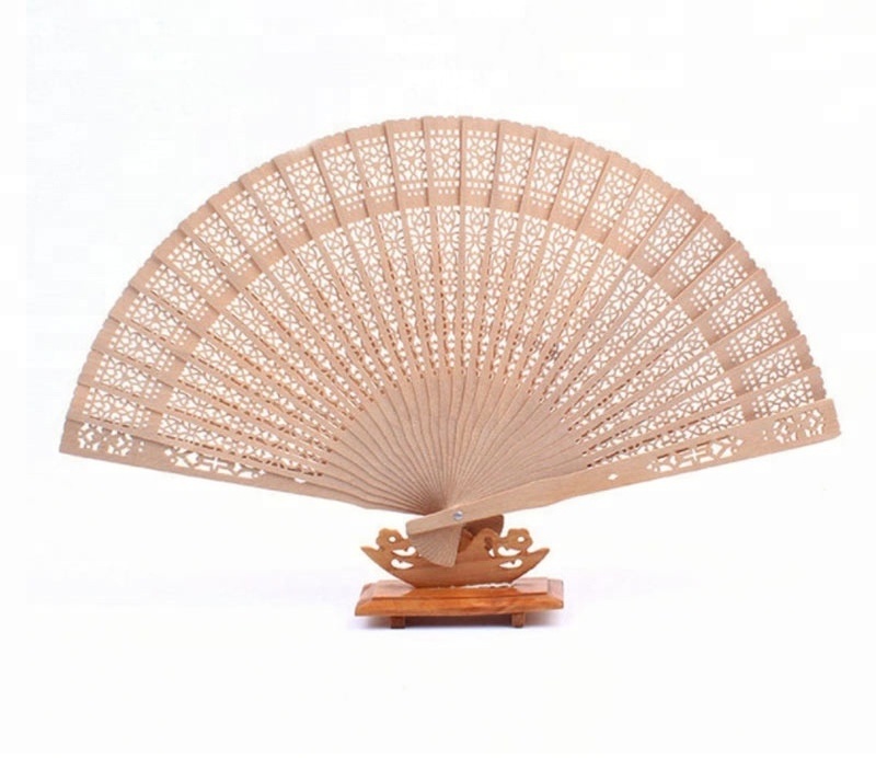 Gold Color Wooden Fan Wedding/Personalized Folding Hand Fan With Gift Organza Bag