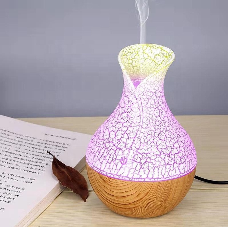 Home Office Essential Oil  LED Wood Grain Practical Portable Vase Shape Ultrasonic Humidifier