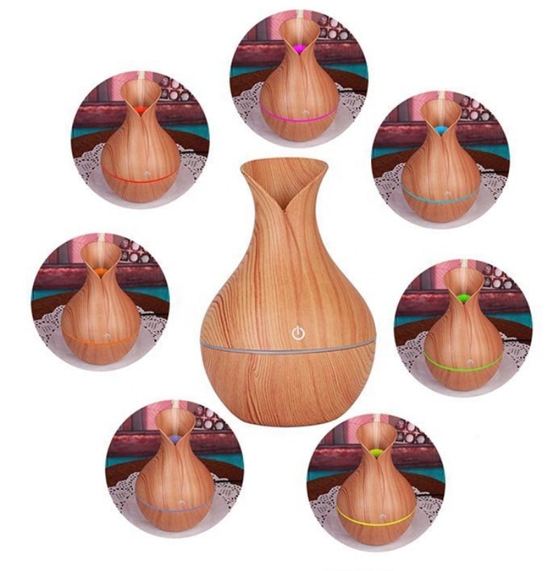 Home Office Essential Oil  LED Wood Grain Practical Portable Vase Shape Ultrasonic Humidifier