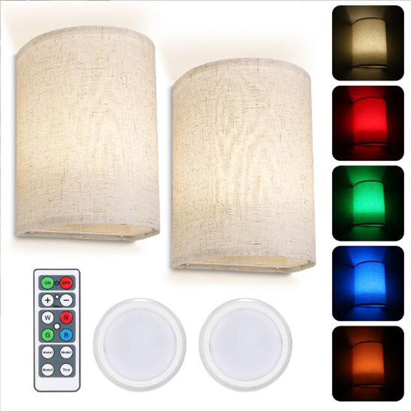 Battery Rechargeable Colours Changeable Dimmable Wall Lights Fixtures with Remote Control Fabric Height Wall Lamp Sconces