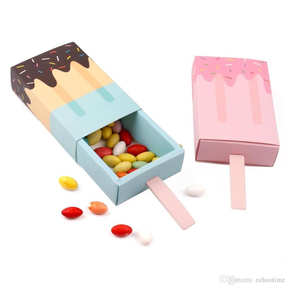 Custom Pink Ice Cream Shape Cute Candy Box Baby Shower Party Small Packaging Baby Shower Candy Box For Kids Gift With Handle