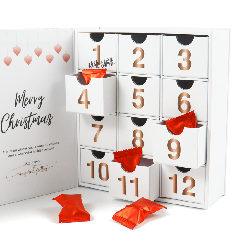 customized Christmas advent calendar 24 day box pink countdown empty advent calendar box sugared 12 days