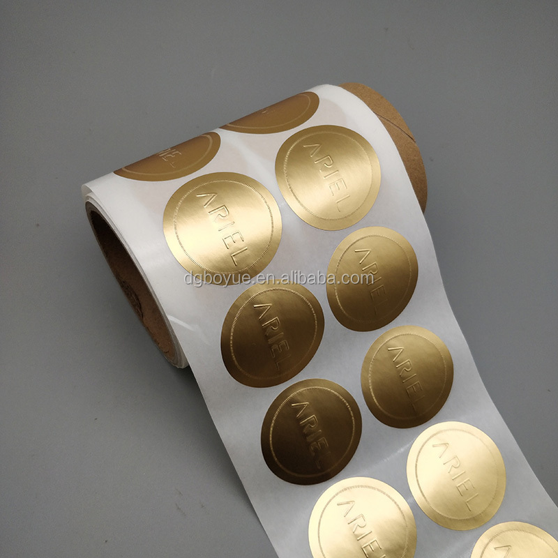 Adhesive Embossing aluminum gold foil paper label stickers printing, Custom Logo Printed Gold Foil Embossed Seal sticker