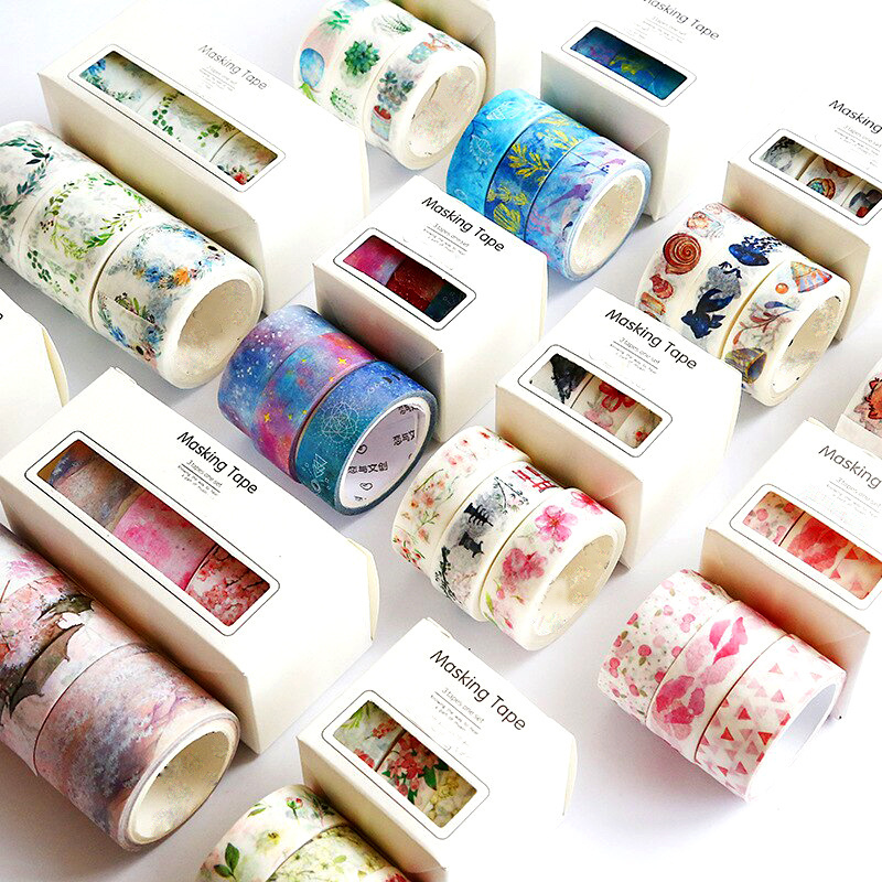 Custom 30 Designs 10pcs/box Japanese Kawaii Cartoon Official Adhesive Masking Gold Foil Washi Tapes for Scrapbooking Decoration