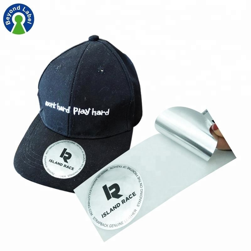 Gold Logo Printed Snap back Hat Sticker, Quality Round Custom Hat Label Stickers Silver Pet Customized Adhesive Sticker Accept