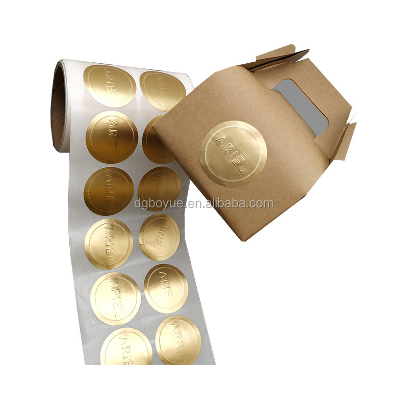 Adhesive Embossing aluminum gold foil paper label stickers printing, Custom Logo Printed Gold Foil Embossed Seal sticker