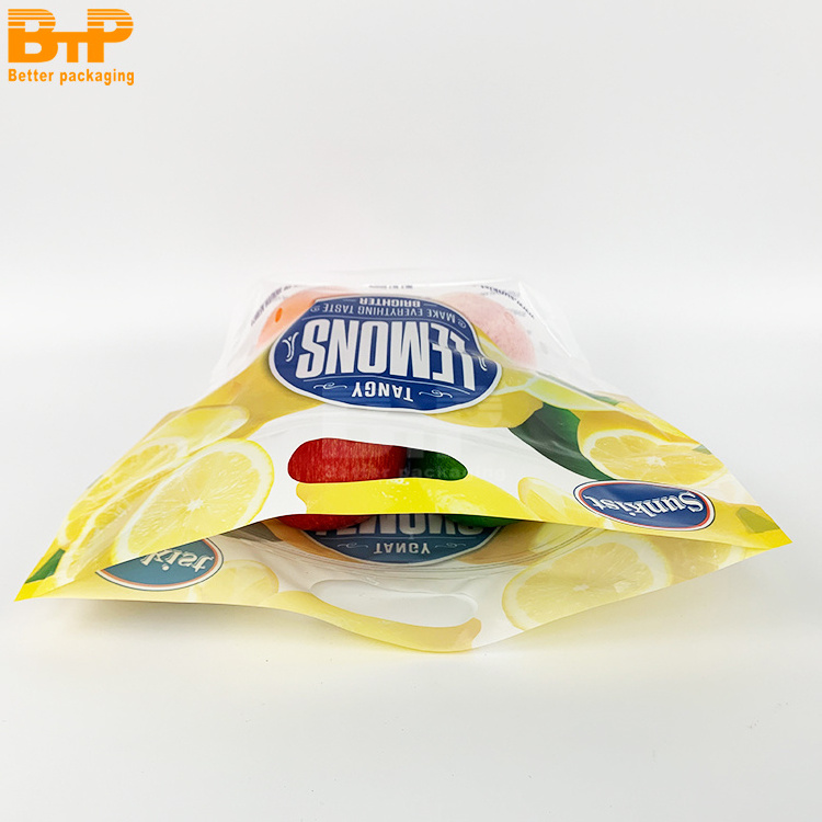 Custom made Fresh Lemon Fruit Packaging Plastic Pouch with Zipper Lock And Anti-fog For Fruit Vegetable Zipper Packing Bag