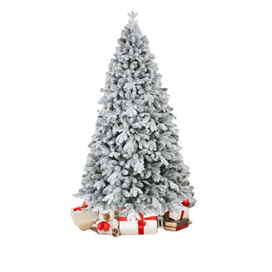 Manufacturer Wholesale Premium 6ft 7.5ft PE PVC Pre Lit Flocked Big Snow White XMAS Artificial Christmas Tree With Led Light