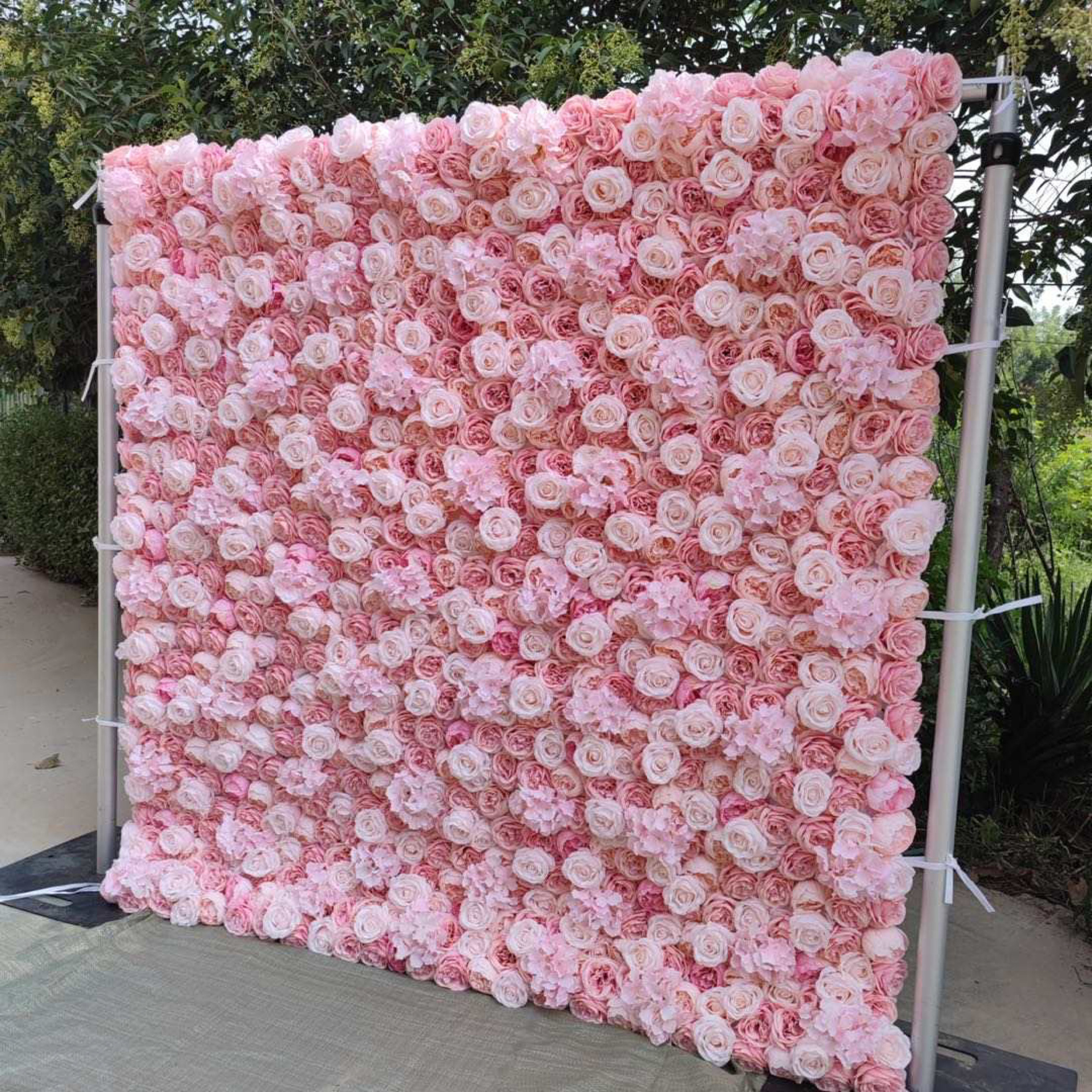 Custom Price Lower 3D Pink White Silk Peony Rose  Artificial Flower Wall 8ft x 8ft  Hydrengea Backdrop Panel Wedding Decoration