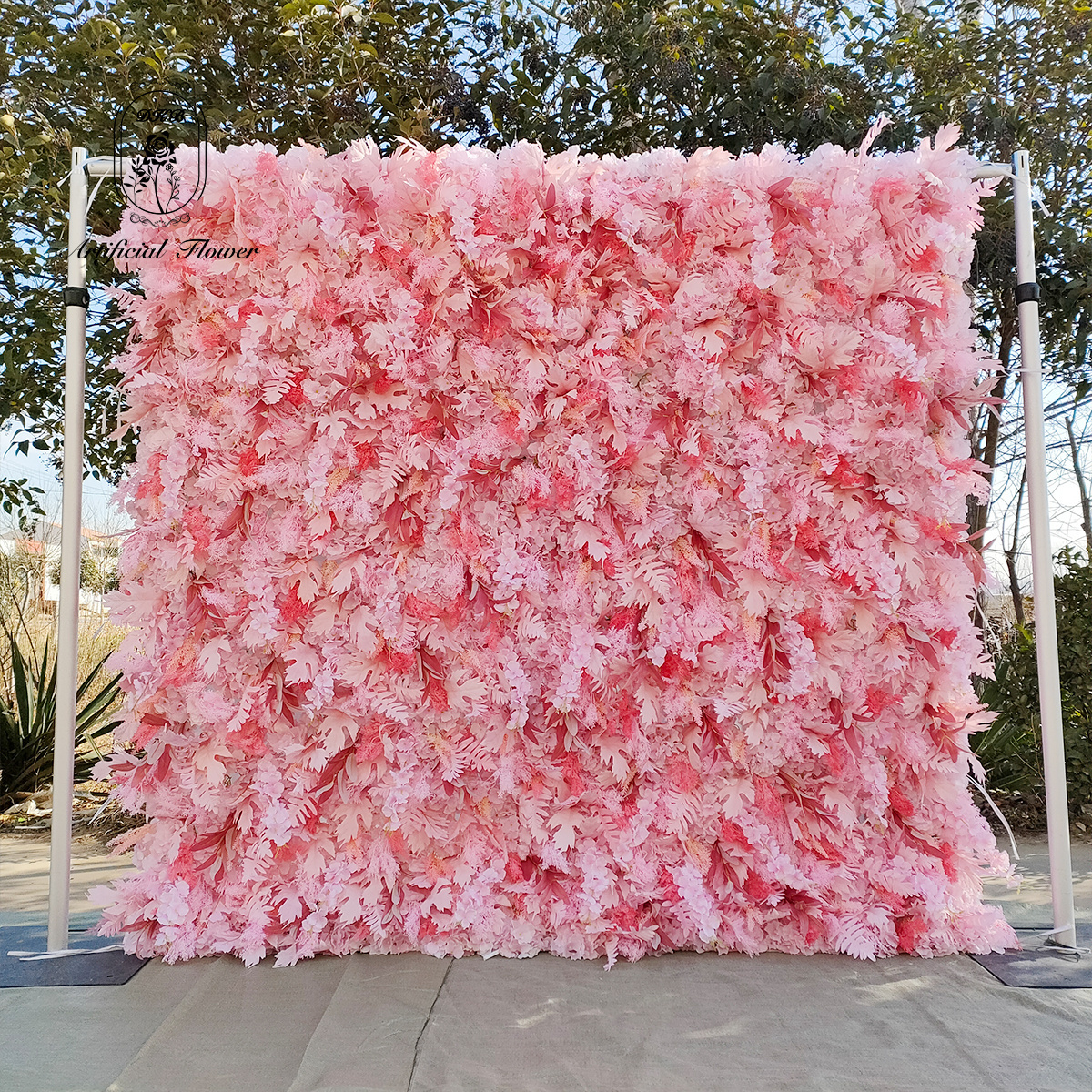 Custom Price Lower 3D Pink White Silk Peony Rose  Artificial Flower Wall 8ft x 8ft  Hydrengea Backdrop Panel Wedding Decoration