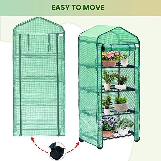 Mini Greenhouse with 4-Tier Indoor Outdoor Sturdy Portable Shelves for Growing Plants Seedlings Herbs or Flowers