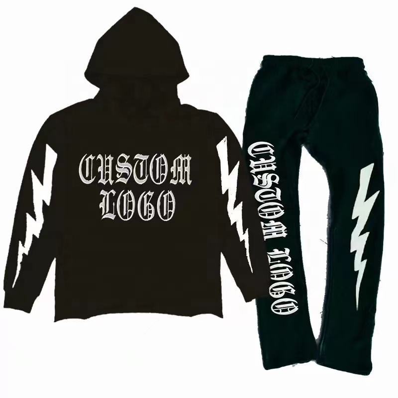 High Quality 100% Cotton 380 GSM Unisex Pullover Sweatpants And Hoodie Set Custom Logo Screen Puff Printing French Terry Hoodie