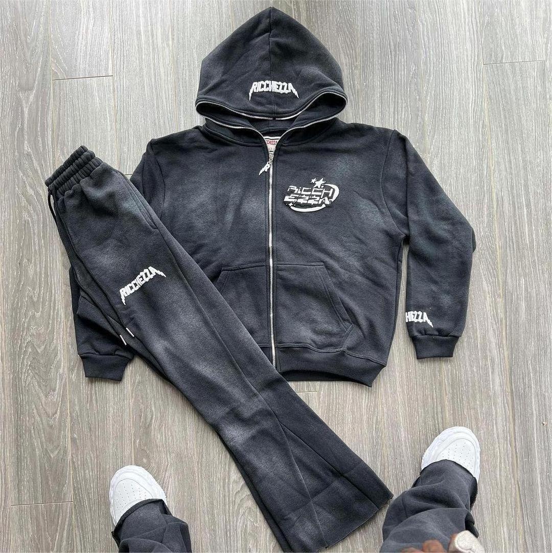 Custom Custom Sweatsuits Two Pieces Fleece Tracksuit Set Custom Full Zip Up Hoodies Flared Sweatpants And Hoodie Set Men