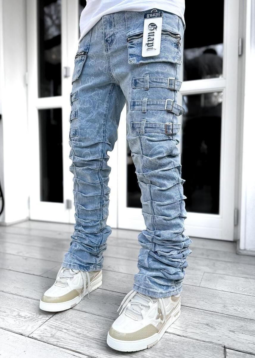 Custom men's jeans hommes  Painted flare sweatpants Vintage jeans men Stacked jeans Flare Stacked Denim