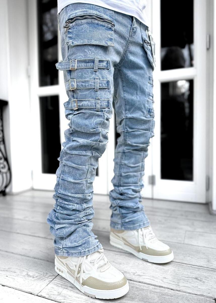 Custom men's jeans hommes  Painted flare sweatpants Vintage jeans men Stacked jeans Flare Stacked Denim