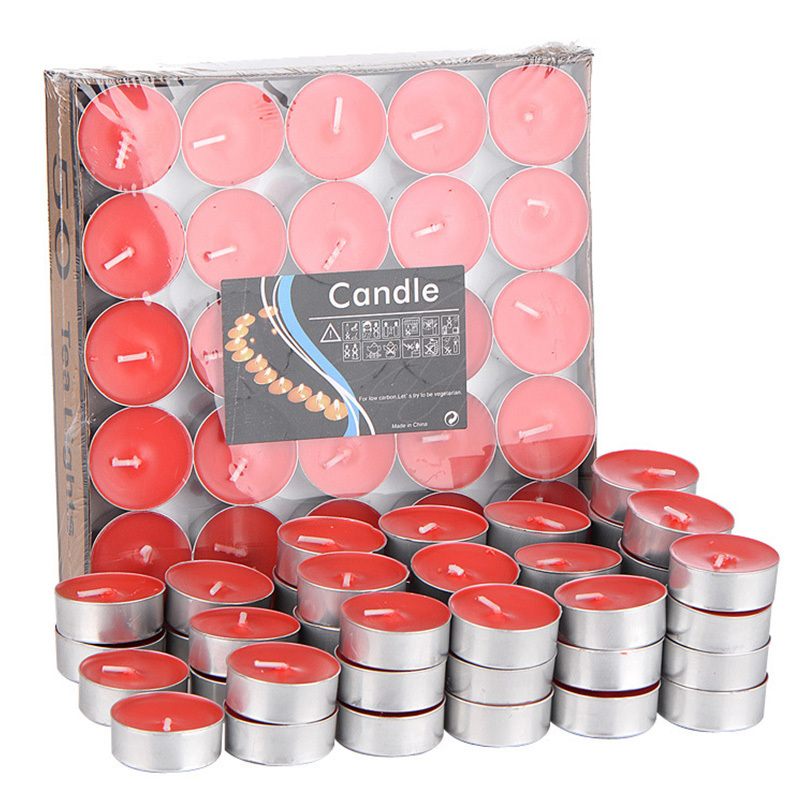 Factory Direct Selling 50pcs bulk Paraffin Wax Colorful Tealight Candles For Birthday Diwali Yoga and Meditation