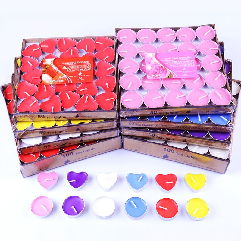 Factory Direct Selling 50pcs bulk Paraffin Wax Colorful Tealight Candles For Birthday Diwali Yoga and Meditation