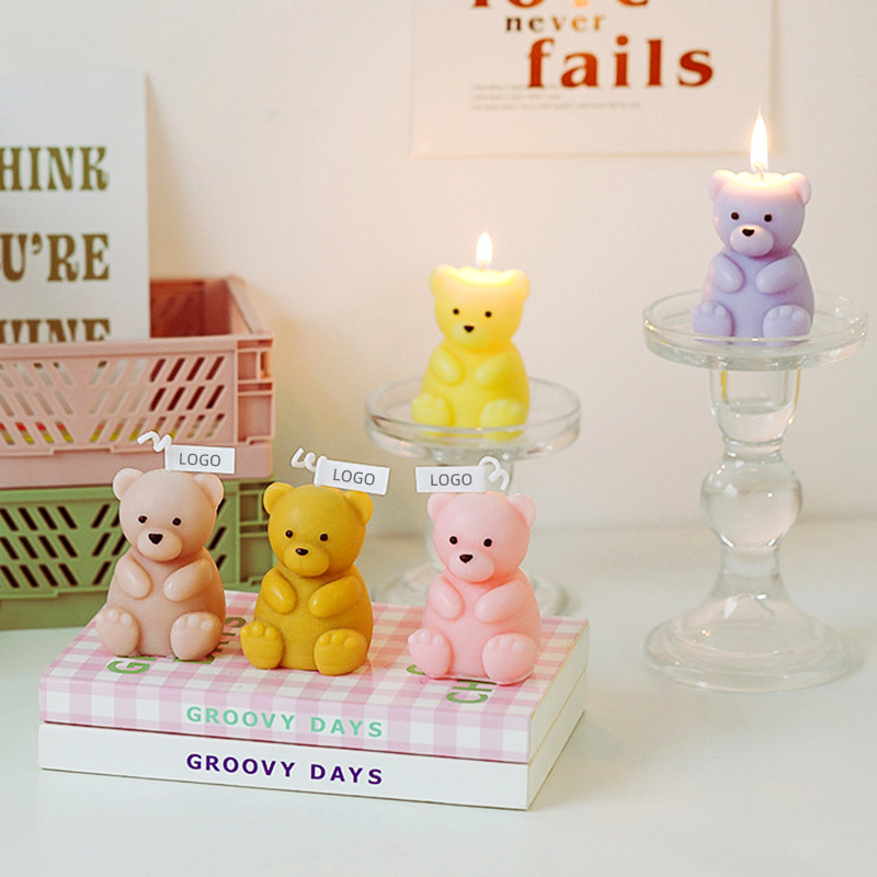 DGC Handmade Animal Mini Cute Teddy Candle Pink Wedding Gift Bear Candles for Baby Shower Bear Favors Birthday Decoration