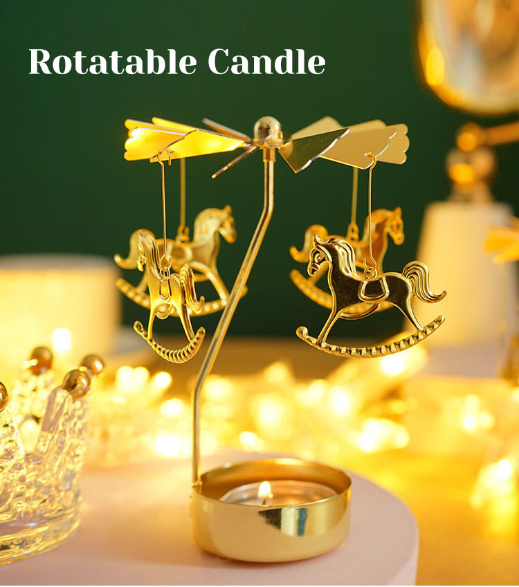 DGC Metal Rotary Candle Holder Spinning Candleholder Tea Light Candle Powered Carousel Christmas Birthday Wedding Small Gift