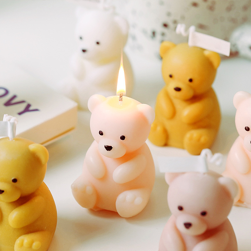 DGC Handmade Animal Mini Cute Teddy Candle Pink Wedding Gift Bear Candles for Baby Shower Bear Favors Birthday Decoration