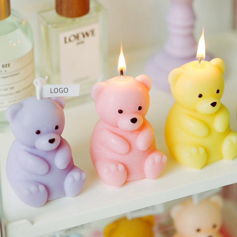 DGC Handmade Animal Mini Cute Teddy Candle Pink Wedding Gift Bear Candles for Baby Shower Bear Favors Birthday Decoration