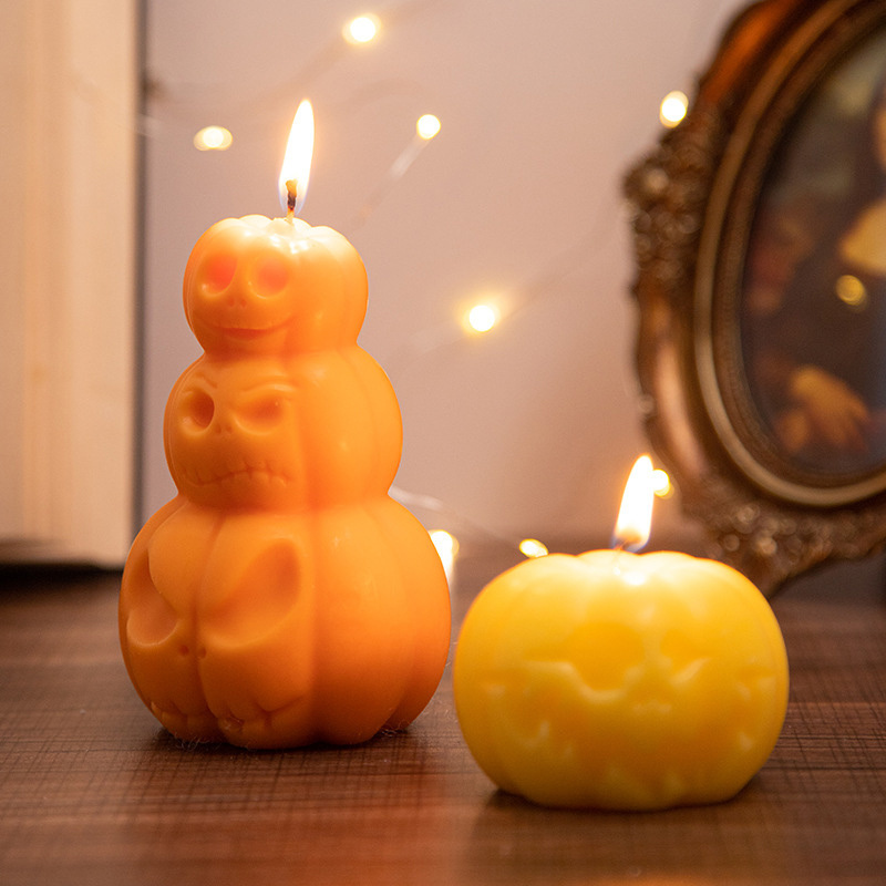 DGC Halloween Ghost Pumpkin Candle Fun Angry Face Ghost Shaped Candles  Handmade Wax Fall Candles for Thanksgiving