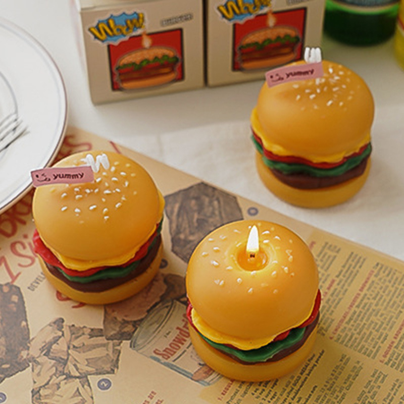 DGC Funny Gifts Fake Food Hamburger Candles Unique Gift Idea Soy Wax Burger Candle Photo Prop Decorations For Table