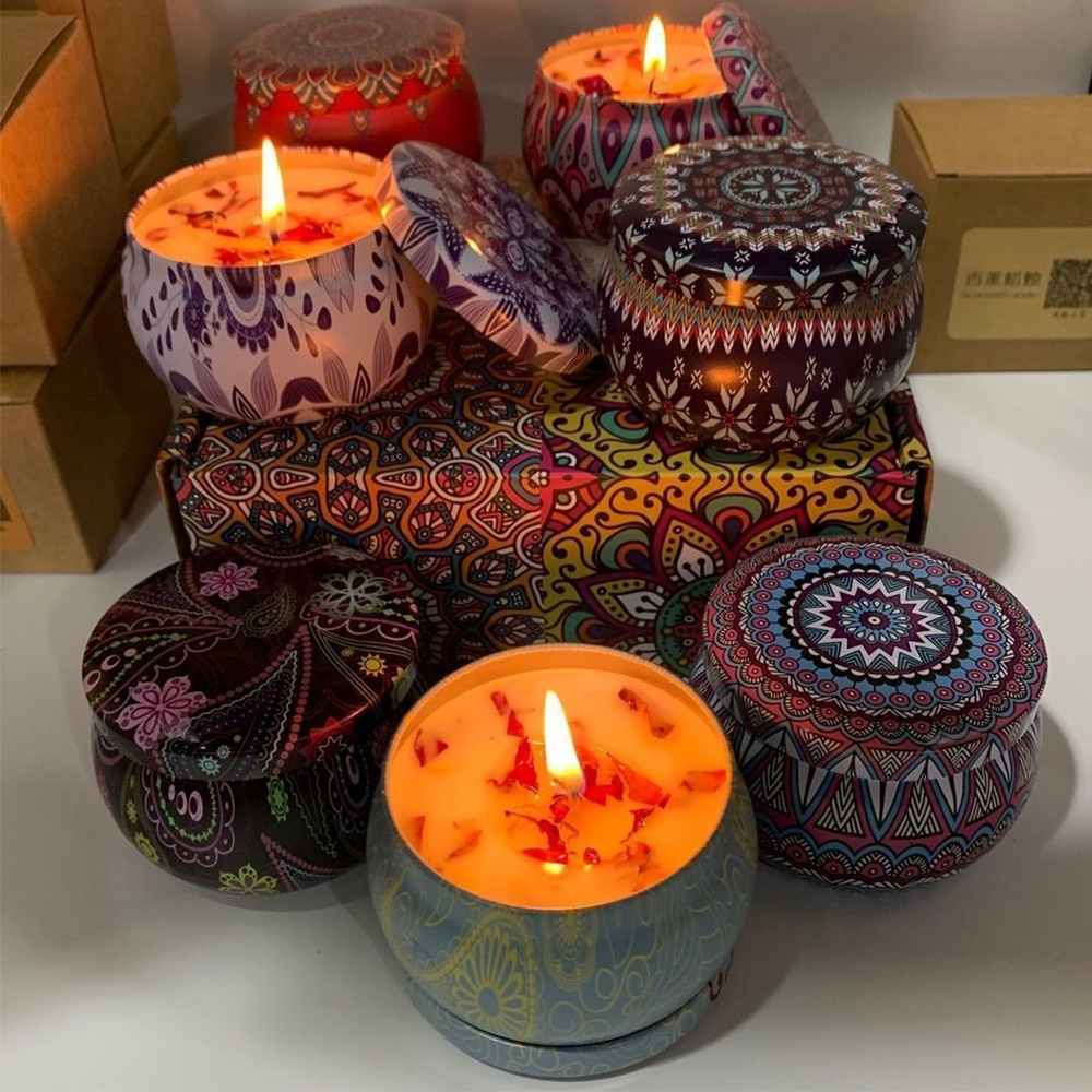 Dry flowers luxurious aromatherapy candles tinplate soy wax indoor spices smokeless aroma candles home decorations