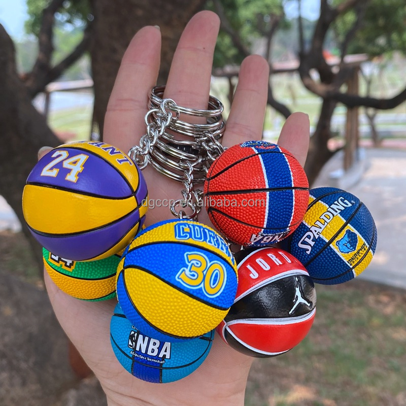 3.5CM High quality mini-basketball keychain Warriors keychain pendant basketball Bucks Clippers basketball PVC keychain