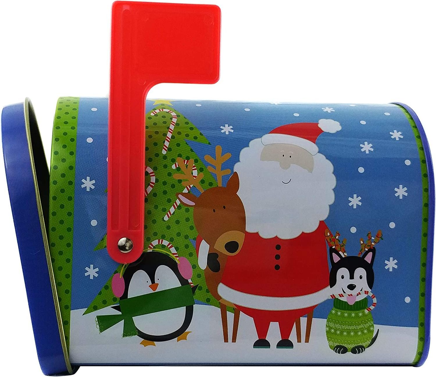 Christmas Santa Mailbox Storage Tins Containers for Candy Cookies Small Mini Tin Mailbox Stocking Stuffer Kids Play Mailbox