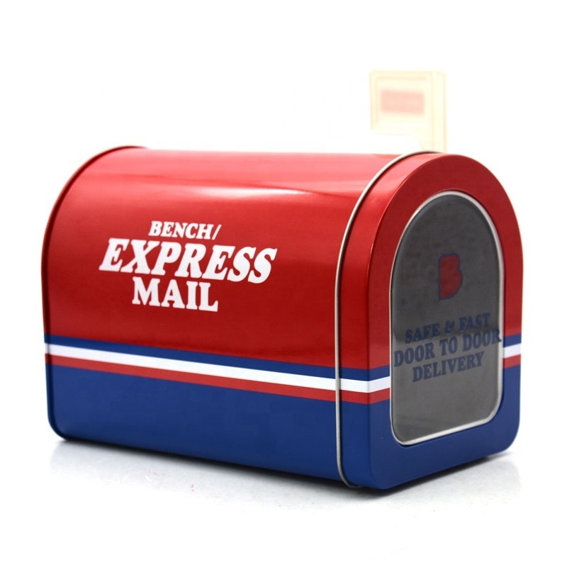 Mail Post Box Shaped With Transparent PVC Or Plastic Window Tin Can Christmas Elegant Design Chocolate Candy Metal Boxes