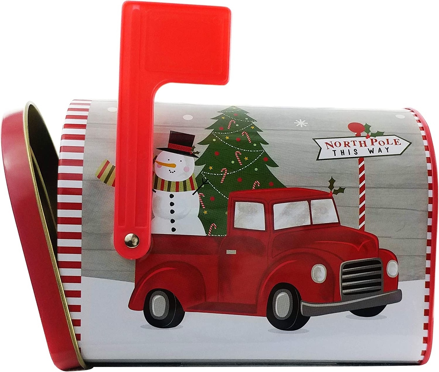 Christmas Santa Mailbox Storage Tins Containers for Candy Cookies Small Mini Tin Mailbox Stocking Stuffer Kids Play Mailbox