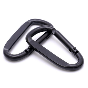 d shape Aluminum Outdoor Hanging Buckle Climbing Keychain All black carabiner hook